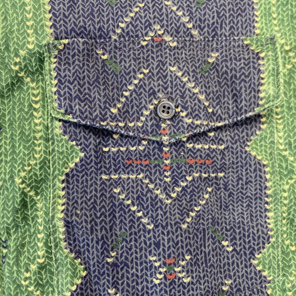 Vintage Wrangler Shirt Mens L Blue Green Striped Brushpopper Western Cowboy 90s - Picture 7 of 7